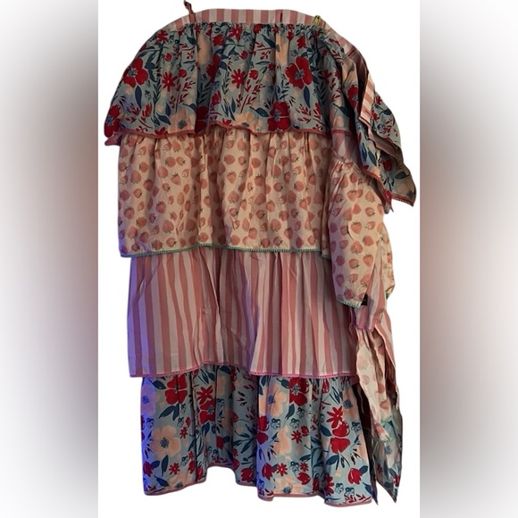 MATILDA JANE Squeaky Clean Pink/Blue Tiered Ruffle Shower Curtain w/hooks, GUC. - Picture 9 of 10